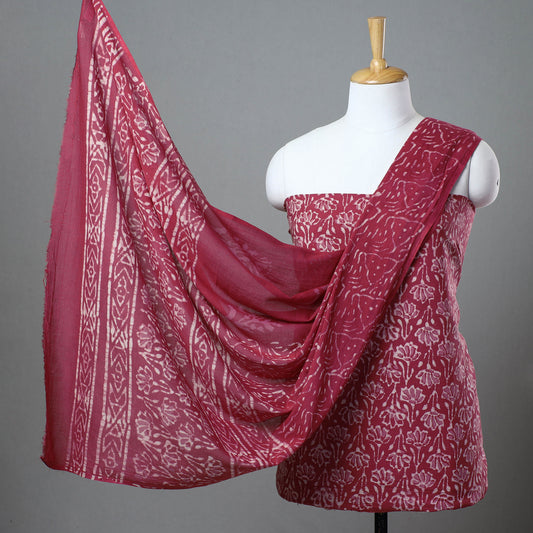 Maroon - 3pc Bagru Block Printed Cotton Suit Material Set 18