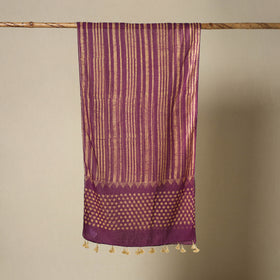 Purple - mul cotton hand batik stole with tassels 13