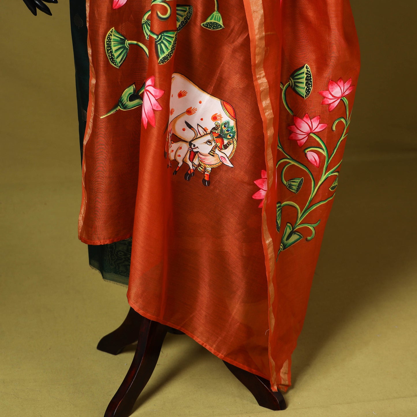 Red - chanderi silk handpainted pichwai dupatta 09