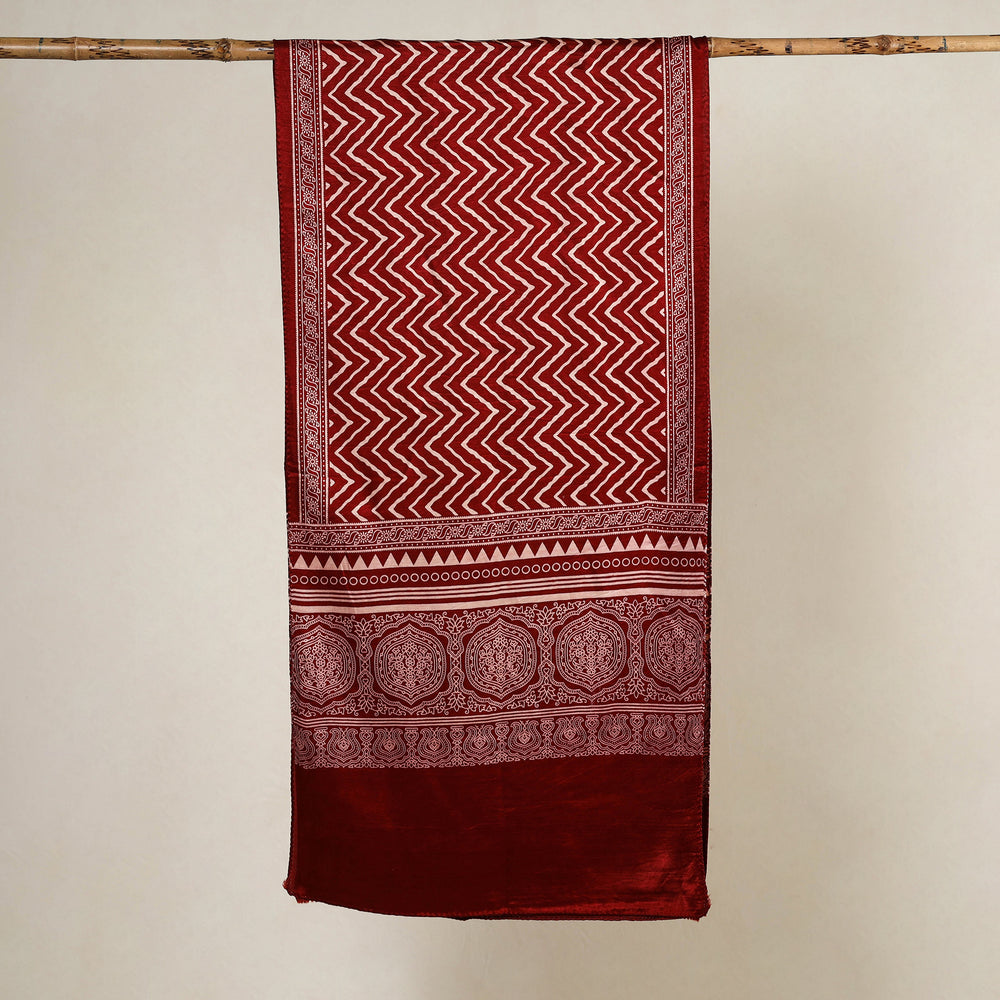 Red - Printed Mashru Silk Ajrakh Stole 25