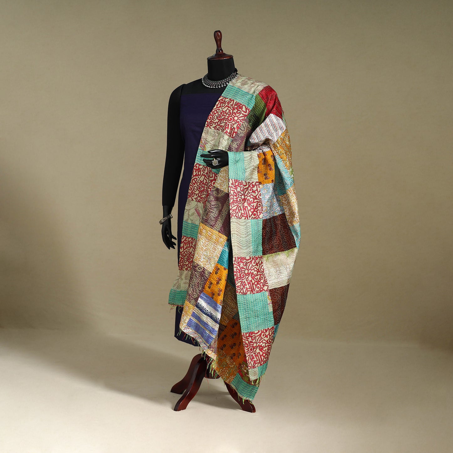 Multicolor - patchwork reversible silk bengal kantha work