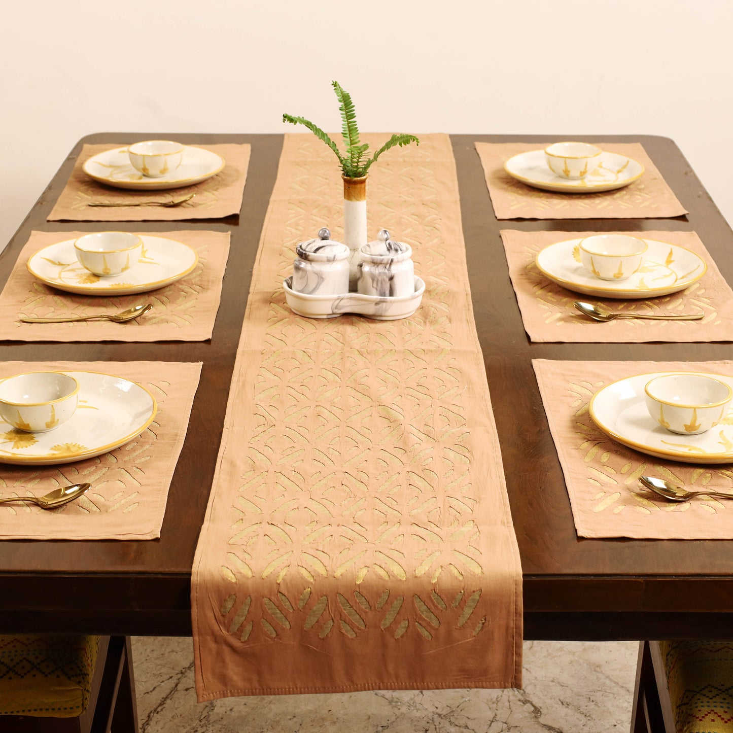 Barmer Applique Cutwork Dining Table Runner with Mat Set 54