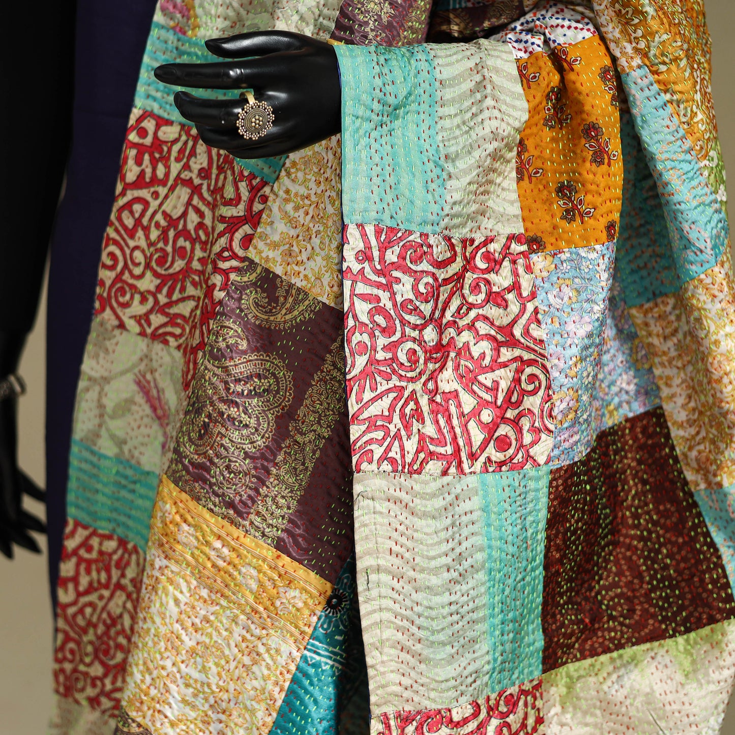 Multicolor - patchwork reversible silk bengal kantha work