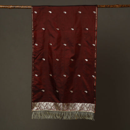 Maroon - Banarasi Brocade Handloom Mulberry Silk Stole with Tassels 22