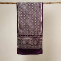 Purple - Printed Mashru Silk Ajrakh Stole 22