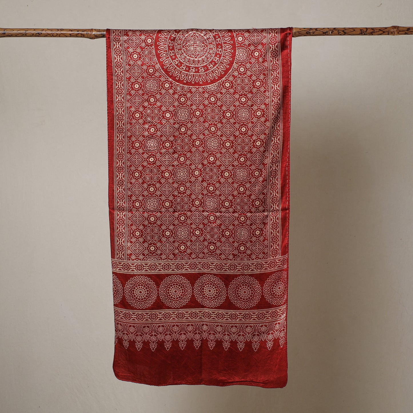 Red - Ajrakh Printed Mashru Silk Stole 09