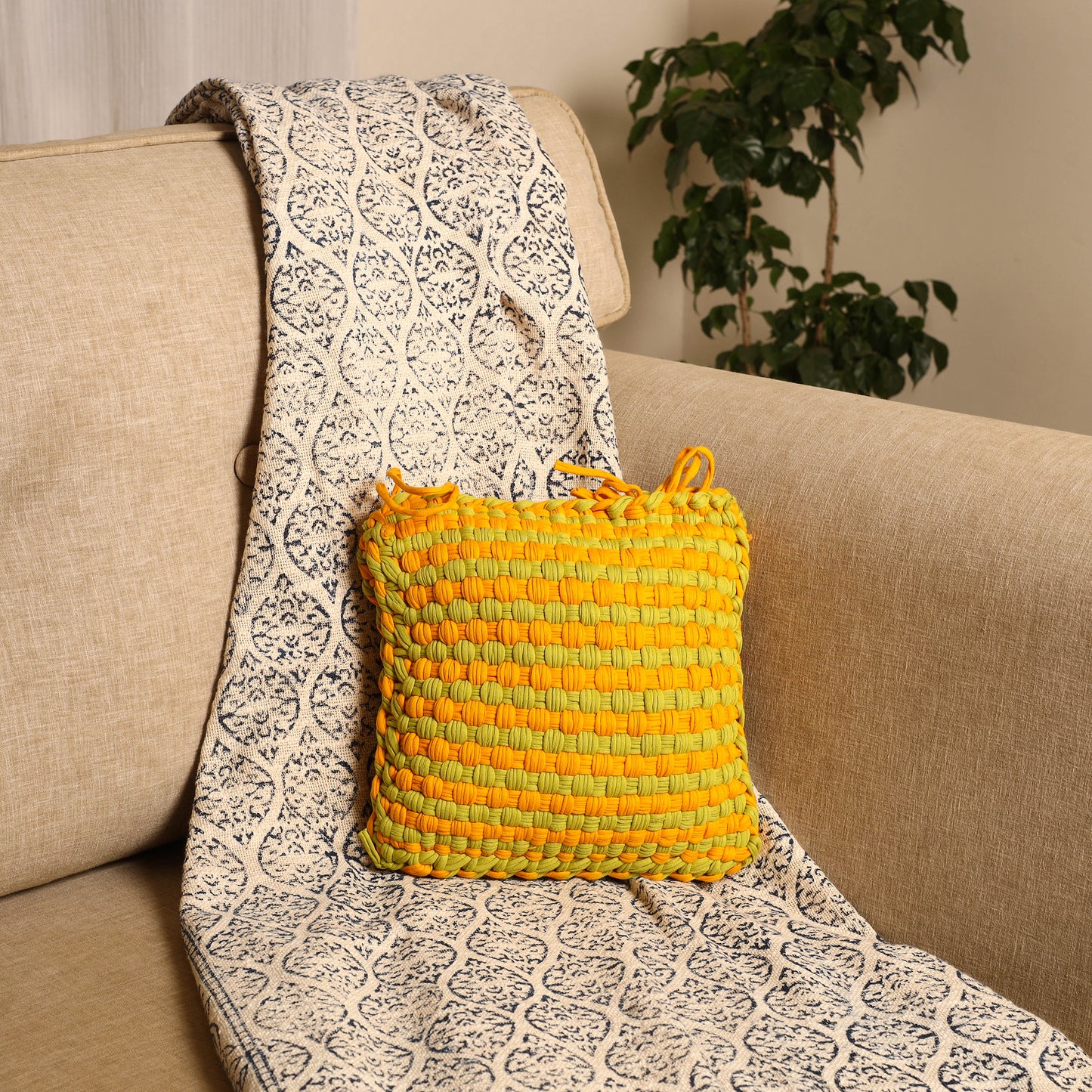 Handwoven Upcycled Cotton Cushion Cover