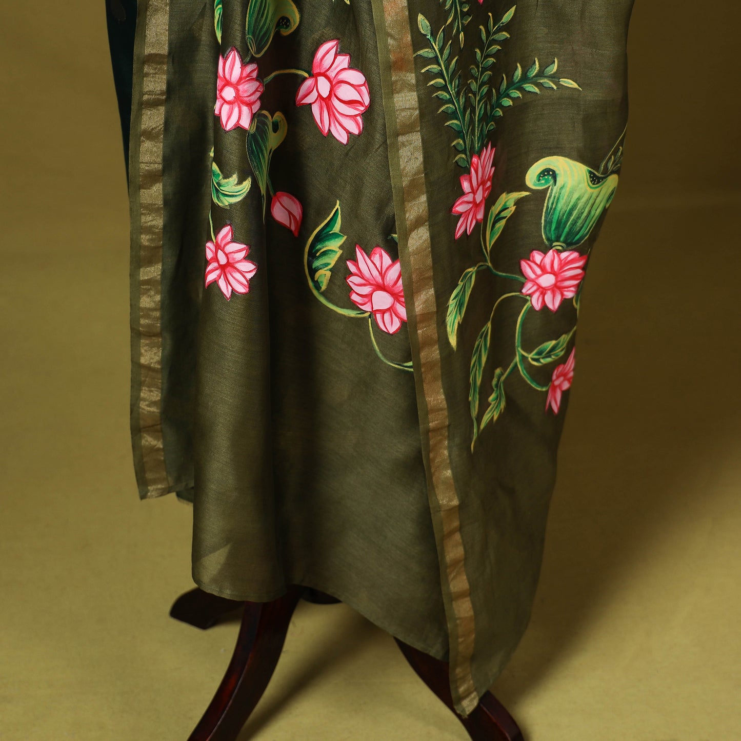 Green - chanderi silk handpainted pichwai dupatta 10