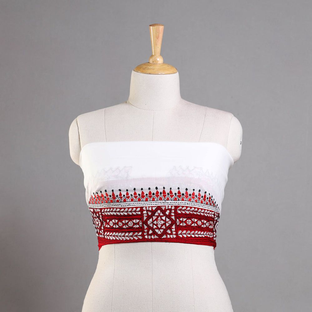 White - Bengal Kantha Embroidery Cotton Blouse Piece 15