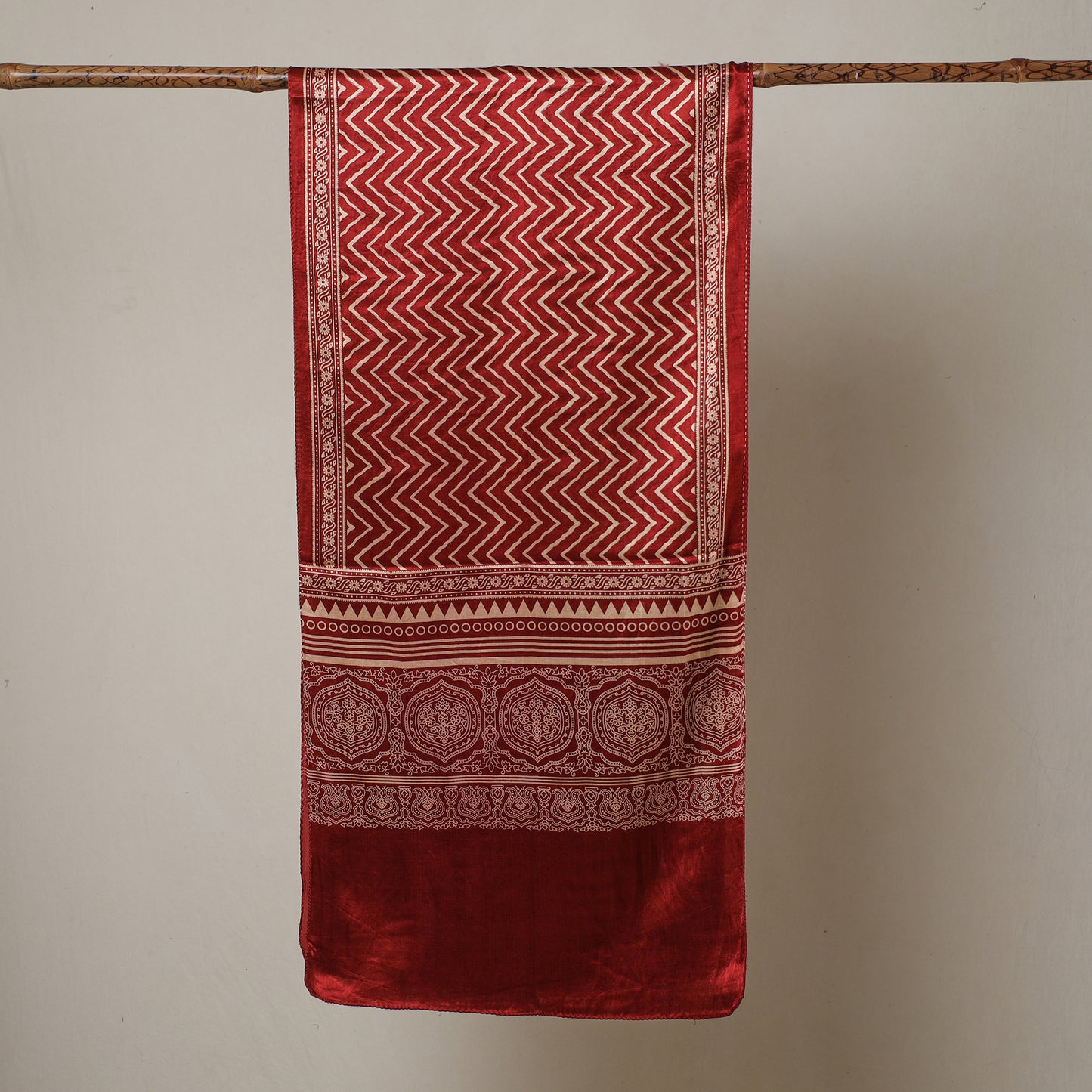 Red - Ajrakh Printed Mashru Silk Stole 08