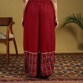 Buy Red Cotton Bengal Kantha Hand Embroidery Palazzo