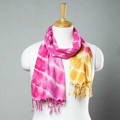 Pink -Shibori Tie-Dye Cotton Stole with Tassels 194