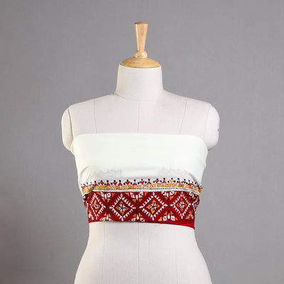 White - Bengal Kantha Embroidery Cotton Blouse Piece 01