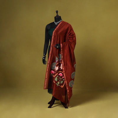 Red - chanderi silk handpainted pichwai dupatta 11