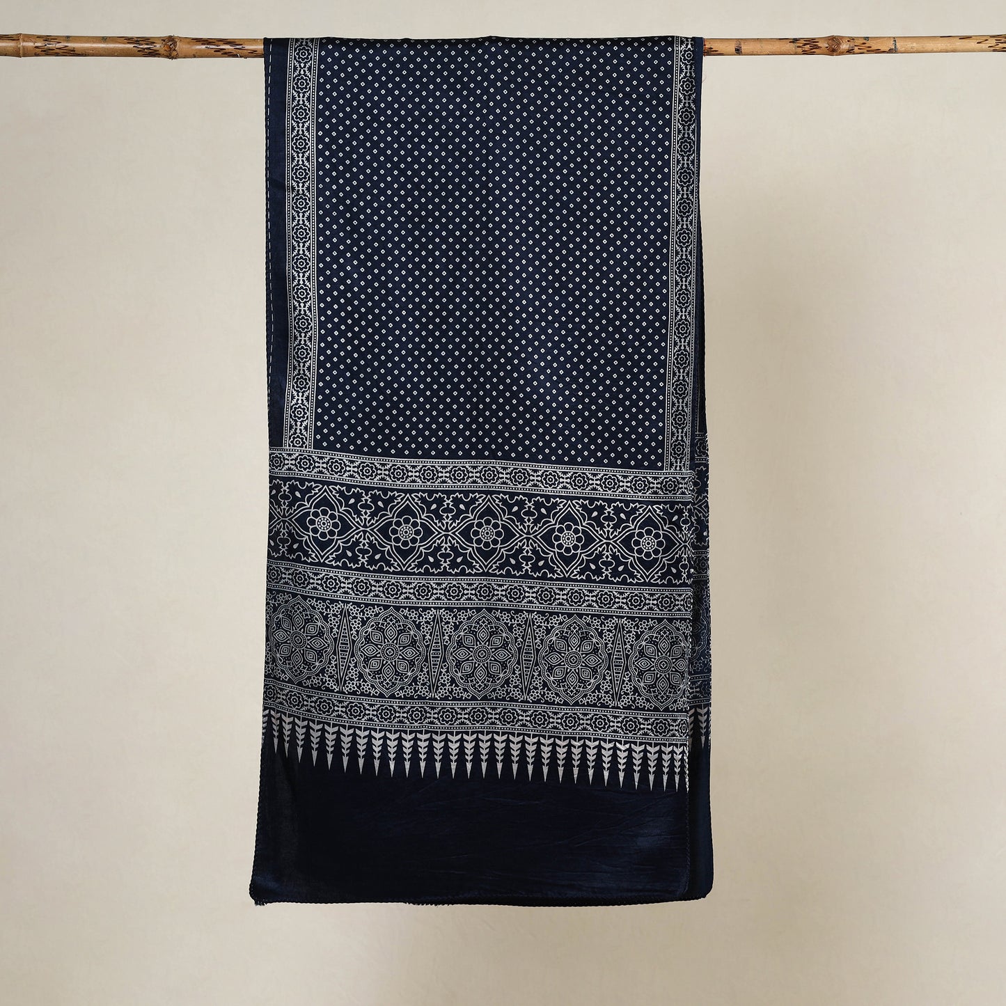 Blue - Printed Mashru Silk Ajrakh Stole 16