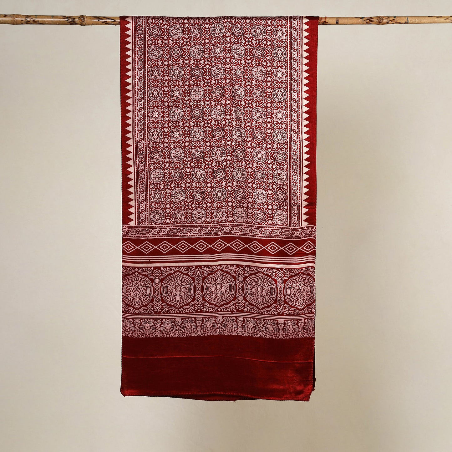 Red - Printed Mashru Silk Ajrakh Stole 15