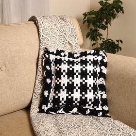 Black - handwoven upcycled cotton cushion cover (12 x 12