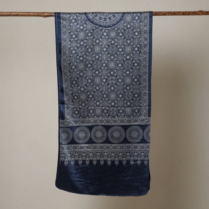 Blue - Ajrakh Printed Mashru Silk Stole 04