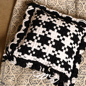 Black - handwoven upcycled cotton cushion cover (12 x 12