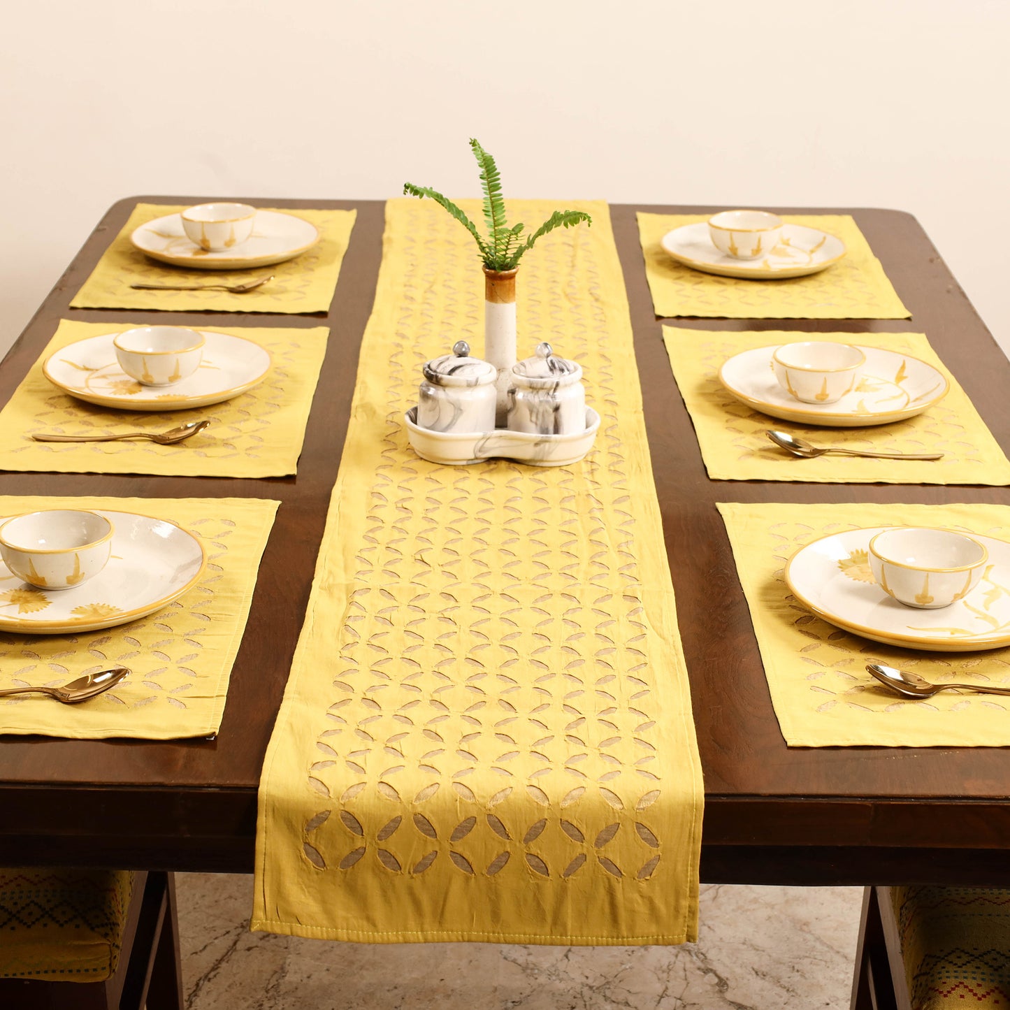 Barmer Applique Cutwork Dining Table Runner with Mat Set 57