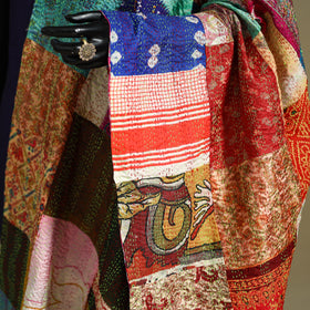 Multicolor - patchwork reversible silk bengal kantha work