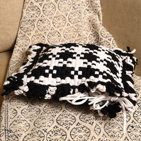 Black - handwoven upcycled cotton cushion cover (12 x 12