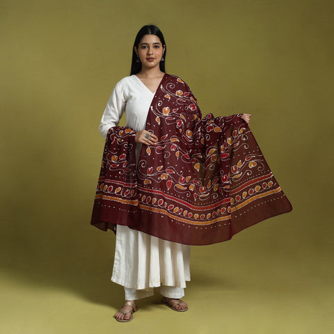  Maroon Cotton Hand Batik Print Dupatta