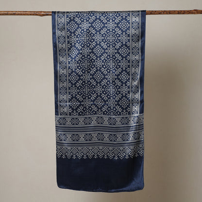 Blue - Ajrakh Printed Mashru Silk Stole 02