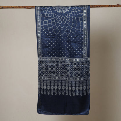 Blue - Ajrakh Printed Mashru Silk Stole 01
