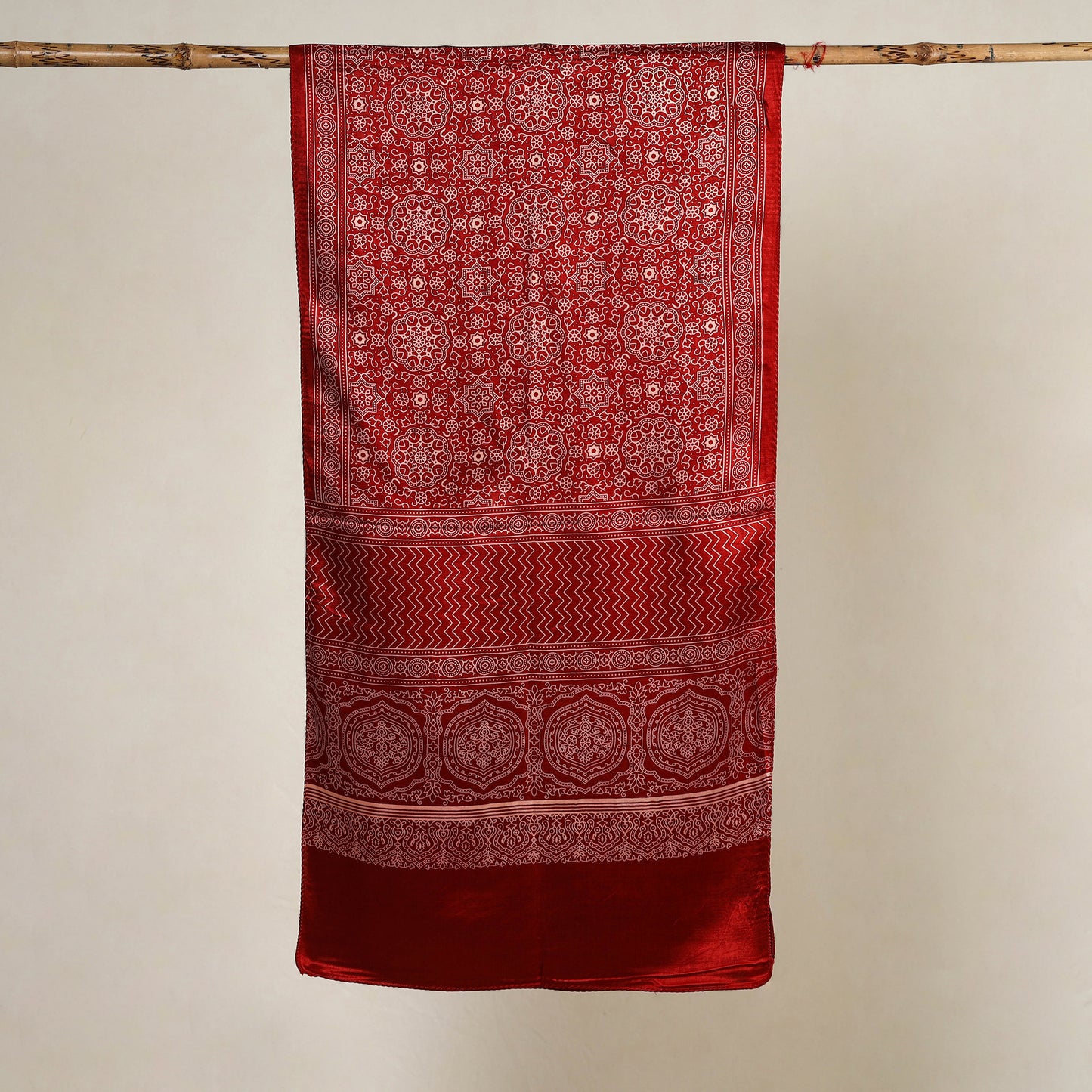 Red - Printed Mashru Silk Ajrakh Stole 11