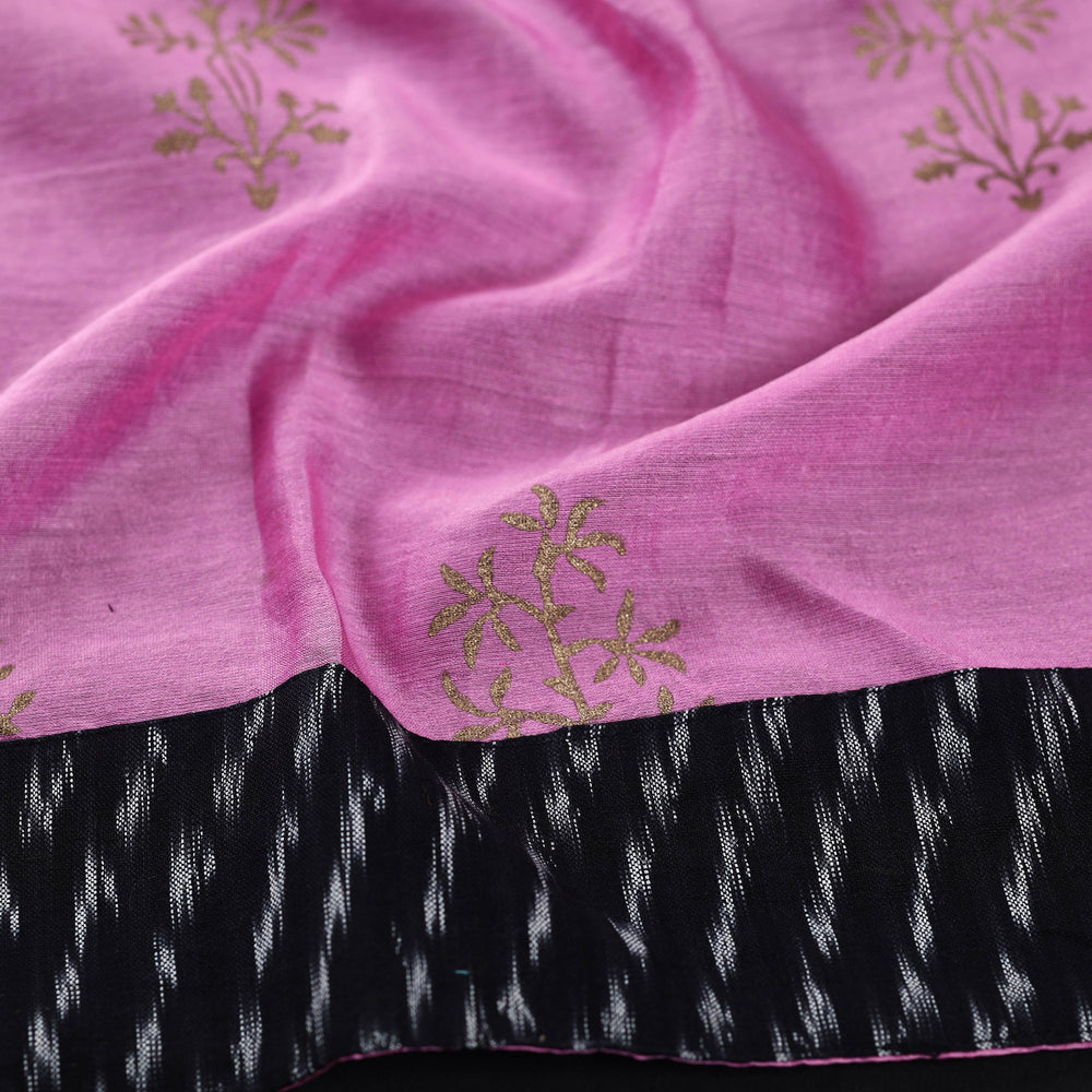 Pink - Sanganeri Gold Block Printed Chanderi Silk Blouse Piece 47