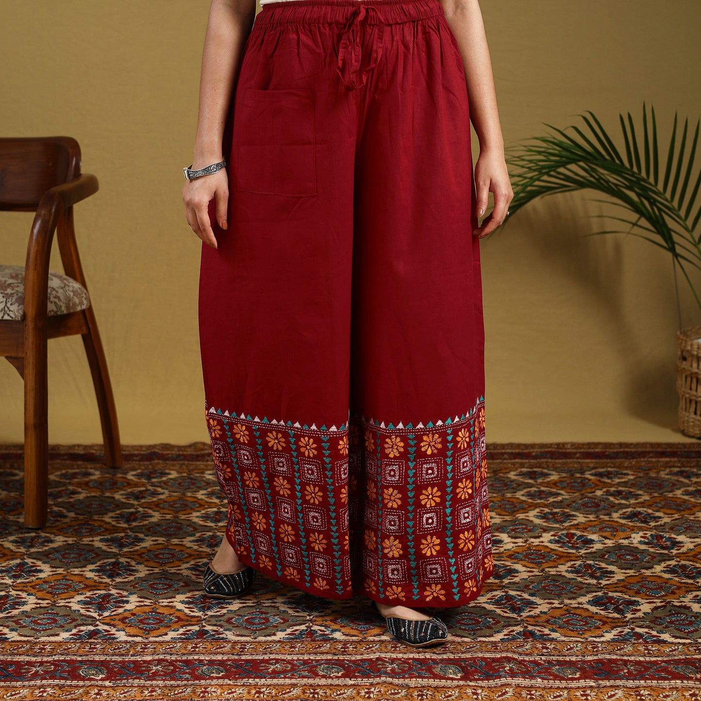 Buy Cotton Bengal Kantha Hand Embroidery Palazzo