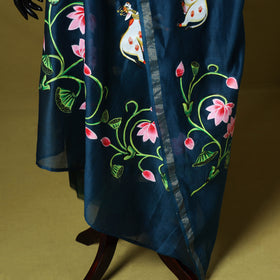 Blue - chanderi silk handpainted pichwai dupatta 12