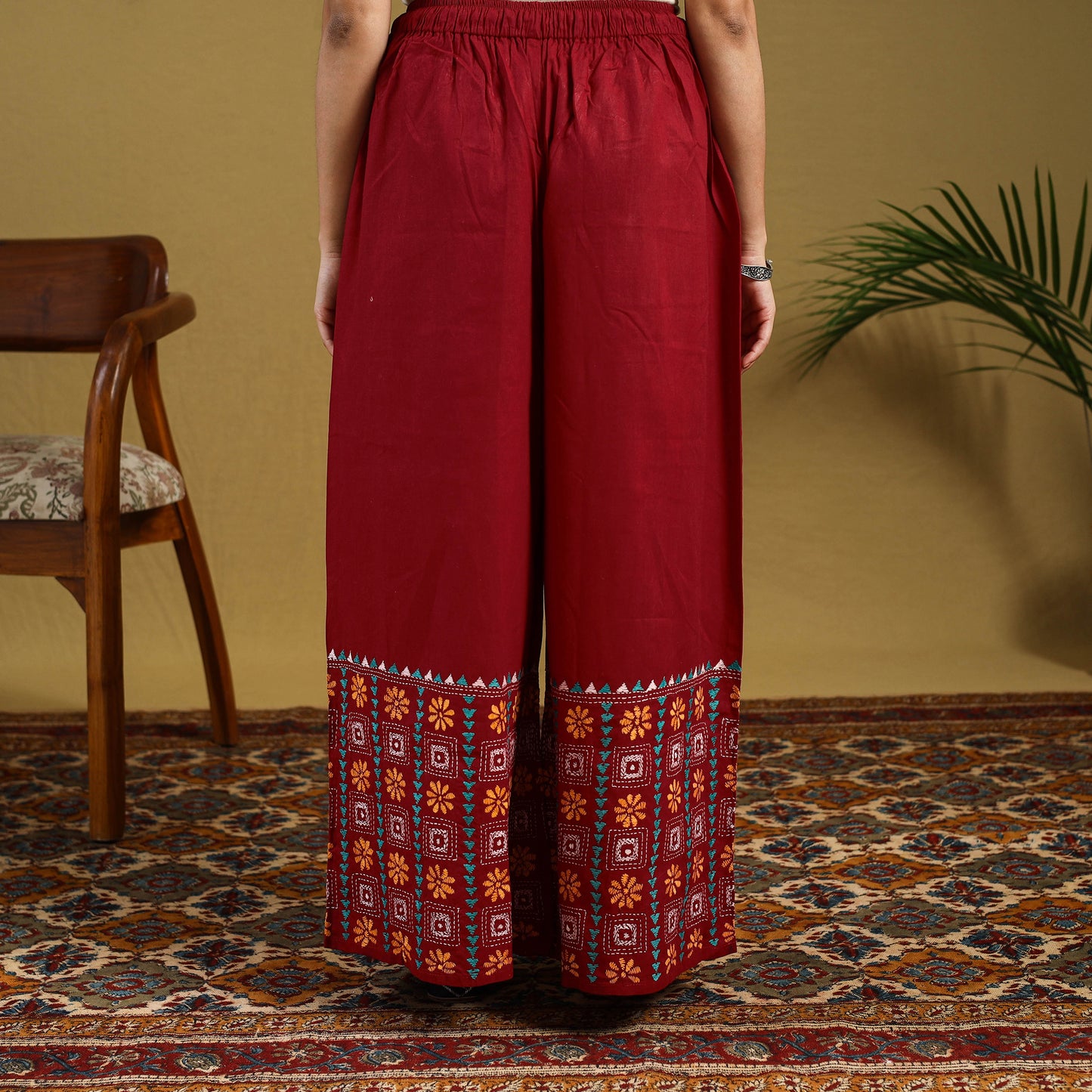 Buy Cotton Bengal Kantha Hand Embroidery Palazzo