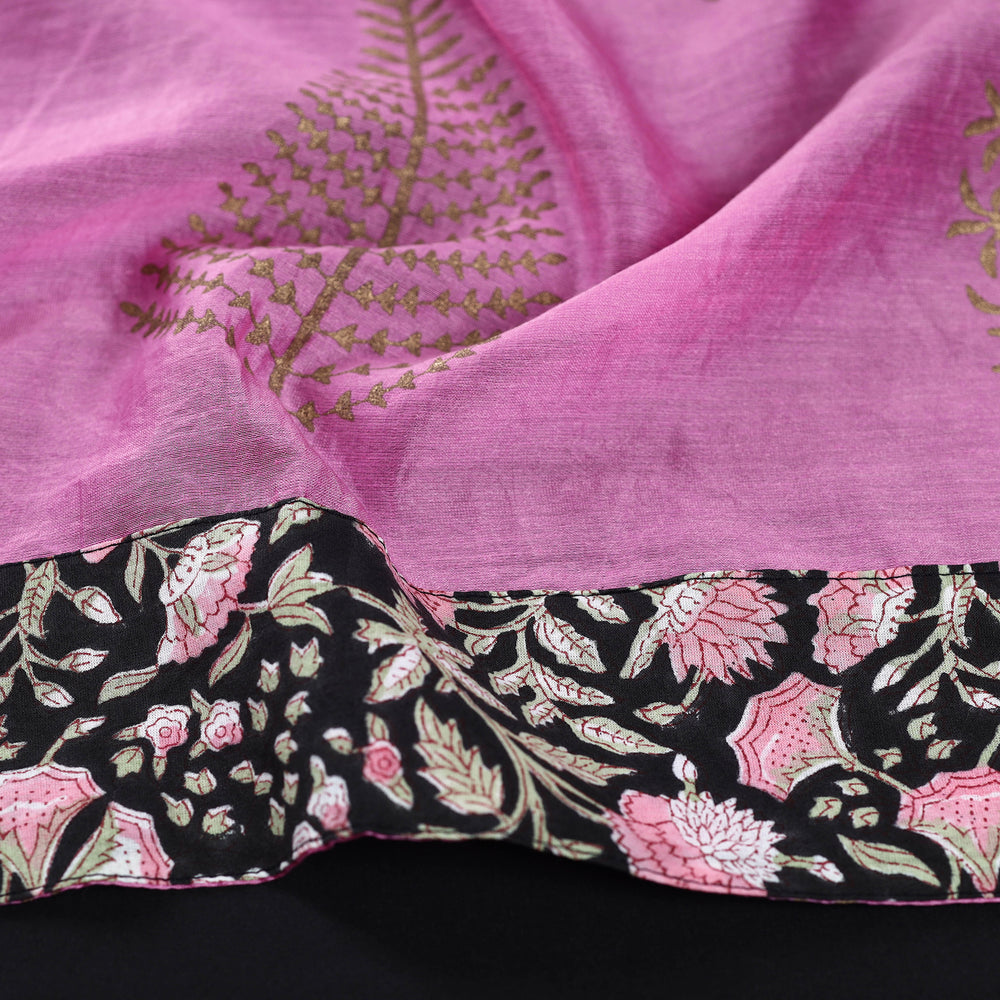 Pink - Sanganeri Gold Block Printed Chanderi Silk Blouse Piece 49