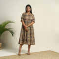 Beige Pedana Block Print Mul Cotton Tiered Kalamkari Dress