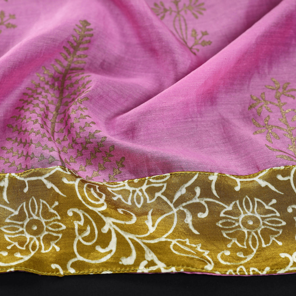 Pink - Sanganeri Gold Block Printed Chanderi Silk Blouse Piece 51