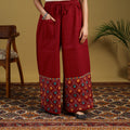 Red - cotton bengal kantha hand embroidery palazzo 36