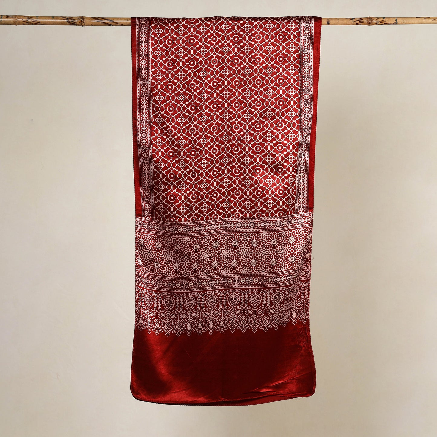 Red - Printed Mashru Silk Ajrakh Stole 05