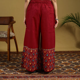 Red - cotton bengal kantha hand embroidery palazzo 36