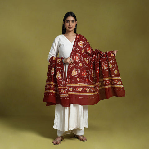  Maroon Cotton Hand Batik Print Dupatta