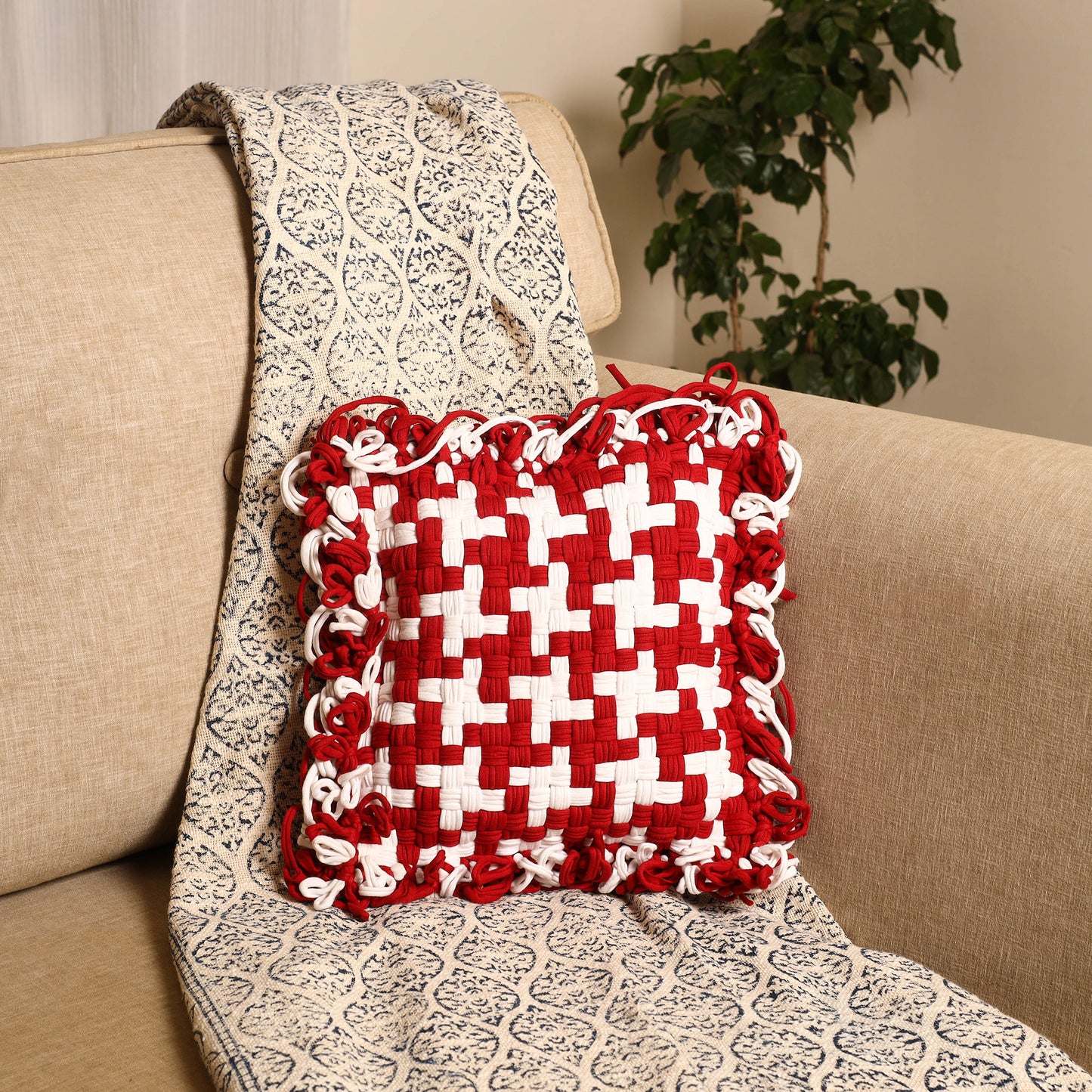  Handwoven Upcycled Cotton Cushion Cover 