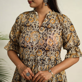 Beige Pedana Block Print Mul Cotton Tiered Kalamkari Dress
