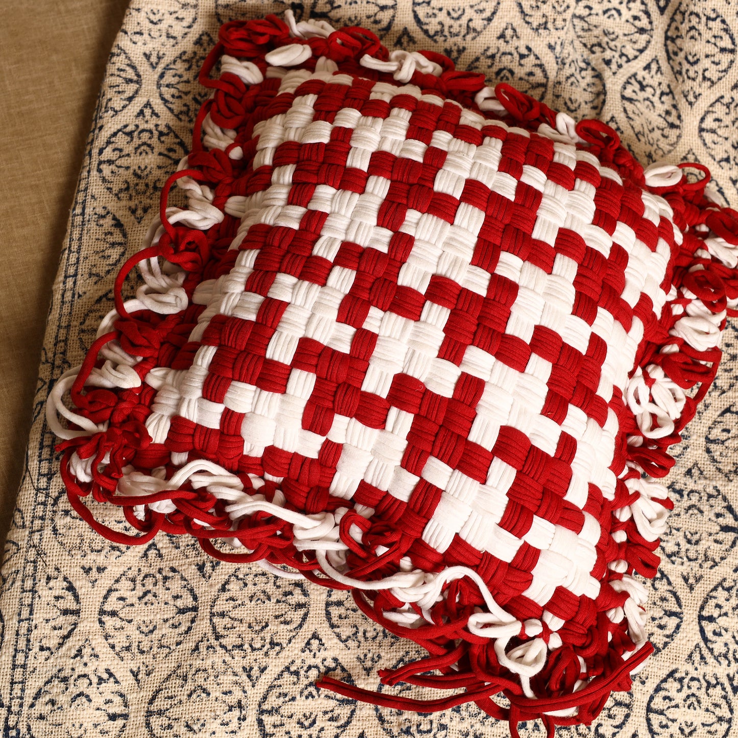  Handwoven Upcycled Cotton Cushion Cover 