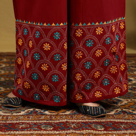 Red - cotton bengal kantha hand embroidery palazzo 36