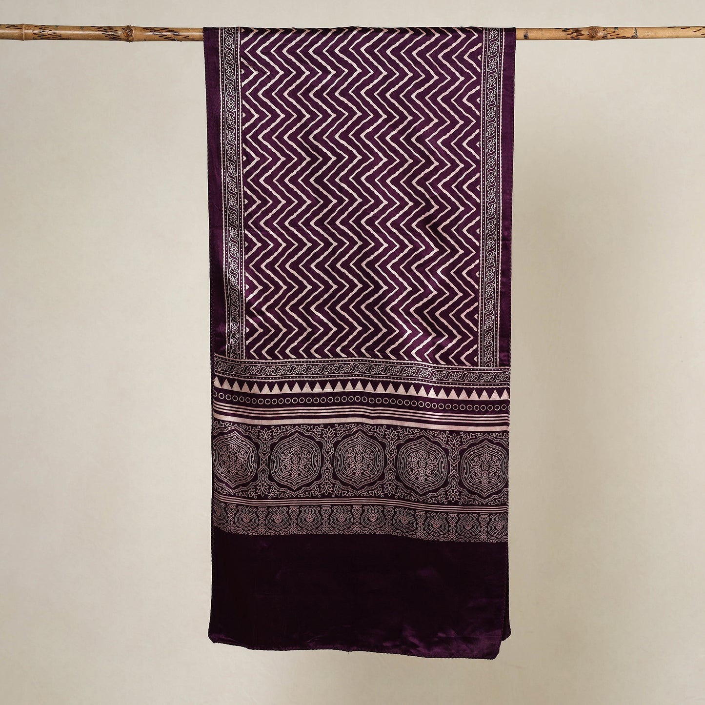 Purple - Printed Mashru Silk Ajrakh Stole 01