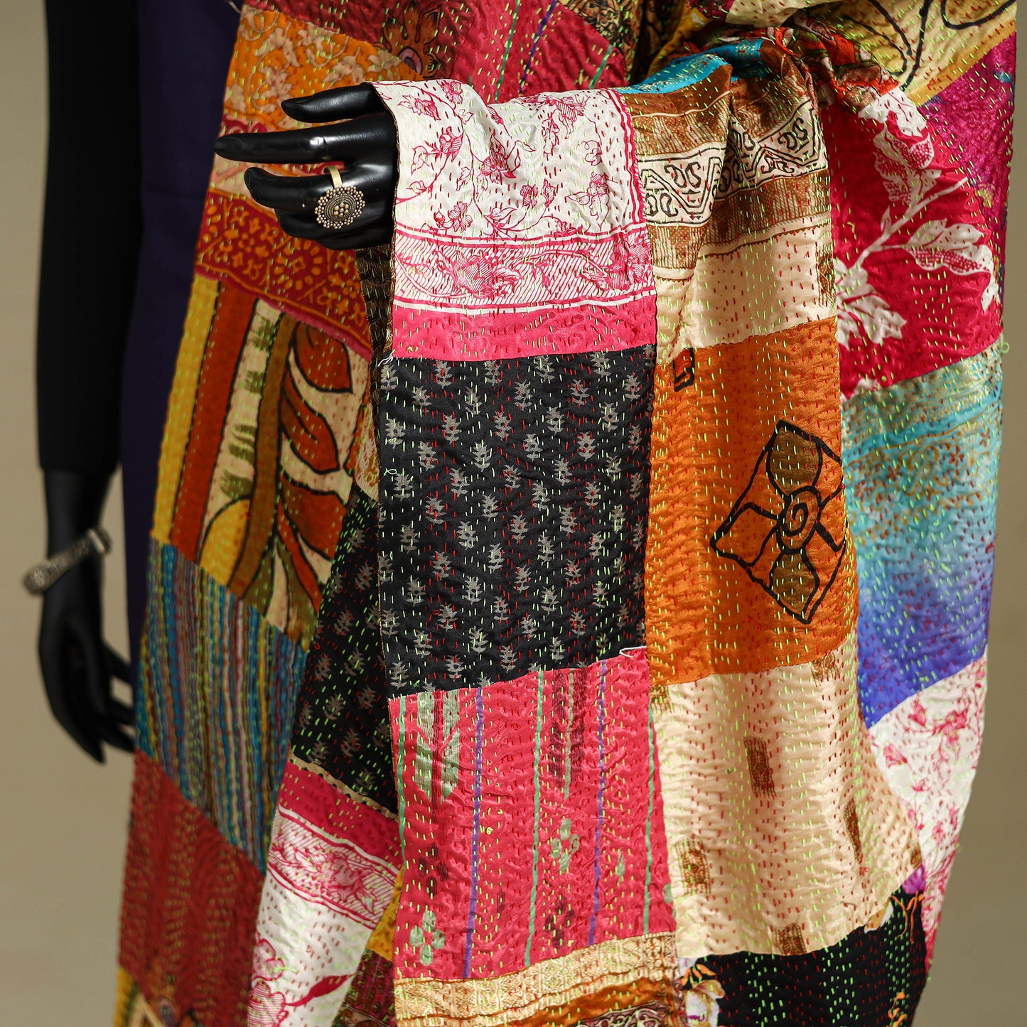 Multicolor - patchwork reversible silk bengal kantha work