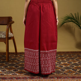 Red - cotton bengal kantha hand embroidery palazzo 37