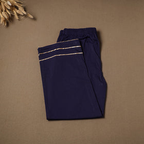 Blue - Gota Work Cotton Lycra Elasticated Plain Pant for Women 06