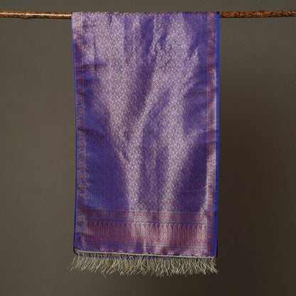 Blue - Banarasi Brocade Handloom Mulberry Silk Stole with Tassels 04